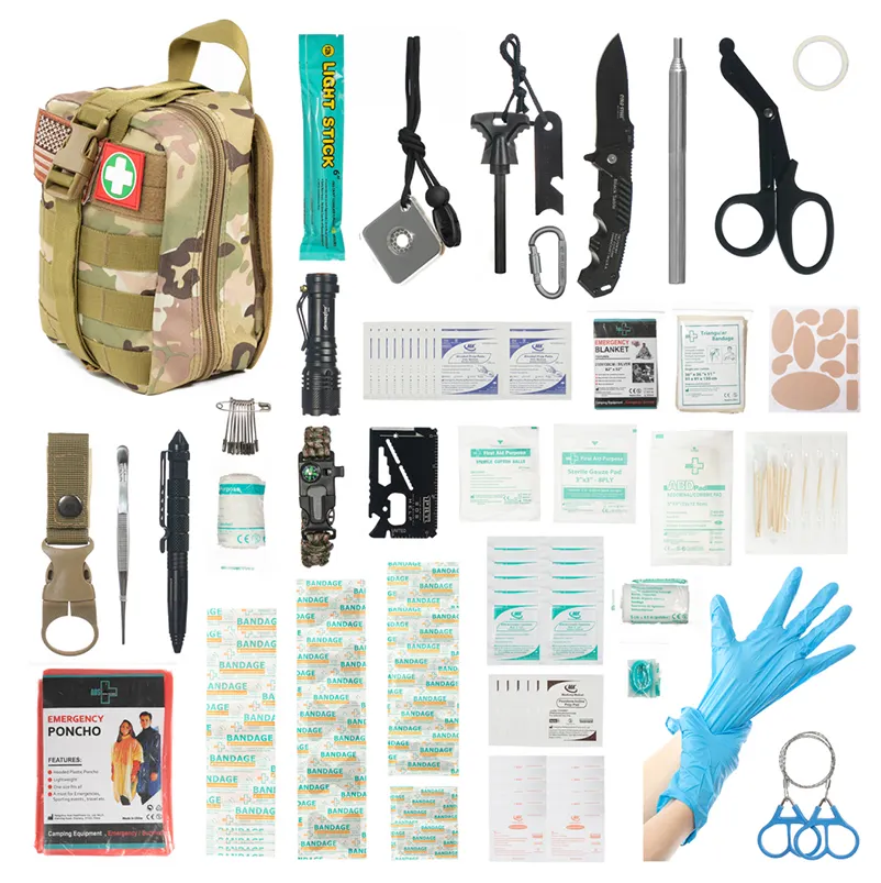 Factory Selling Travel Tactical Emergency Survival Kit Bag Camping Trauma Survival First Aid Equipment Kit With Medical Supplies