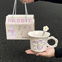 Mug en céramique de haute qualité, motif floral imprimé à la main, compatible micro-ondes, cadeau d'anniversaire idéal pour les filles, souvenir