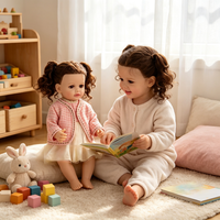 Poupée réaliste en vinyle de 22 pouces, avec des cheveux bouclés et une double queue de cheval, et un pyjama rose, cadeau de fête d'anniversaire pour les petites filles