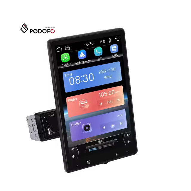 Podofo 10.4" Rotated Screen 1 Din Car MP5 Player Carplay Android Auto MP5 AUX FM BT EQ USB Autoradio Rear Camera Fast Delivery