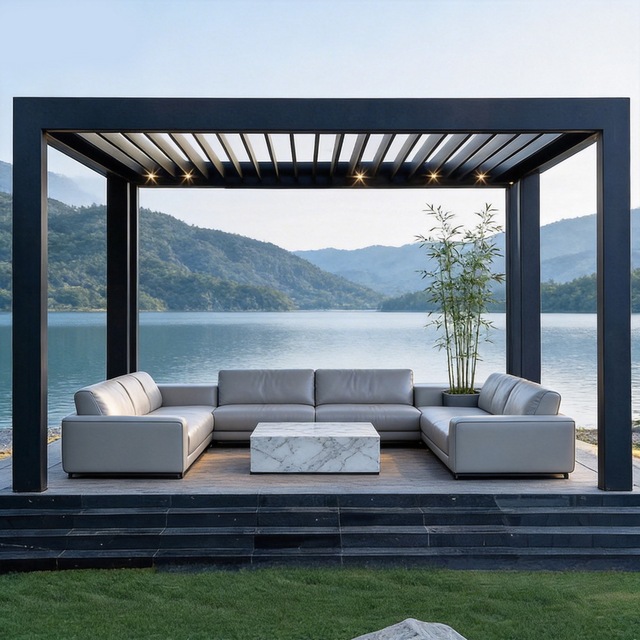 Privacy Screen Gazebo Zip Track External Blinds Shutter UV Block Waterproof Fabric Motorized Option Remote Wind Rain Sensor