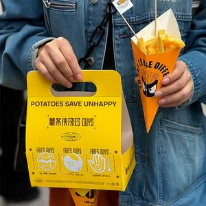 Boîte d'emballage personnalisée pour snacks <span class=keywords><strong>de</strong></span> rue, ensemble <span class=keywords><strong>de</strong></span> boîtes coniques triangulaires pour frites, boîte en papier à emporter avec revêtement PE pour camion <span class=keywords><strong>de</strong></span> restauration rapide - Product Image 2