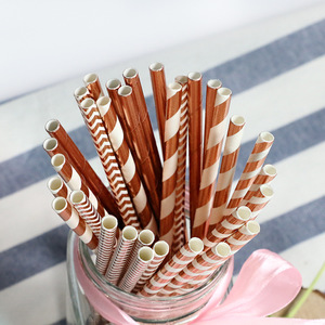 Rose Gold Striped Paper Straws 25 Count Disposable Party Cocktail Straws - Product Image 2