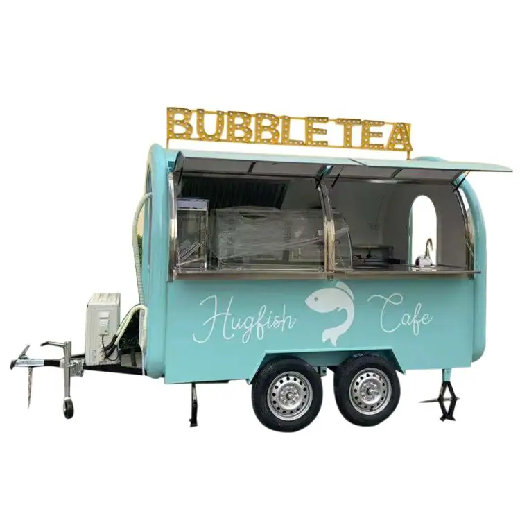 पूरी तरह से सुसज्जित खाद्य ट्रक बिक्री के लिए यूरोप अनुकूलित रियायत बुलबुला चाय कॉफी वेंडिंग गाड़ी खाद्य ट्रेलर