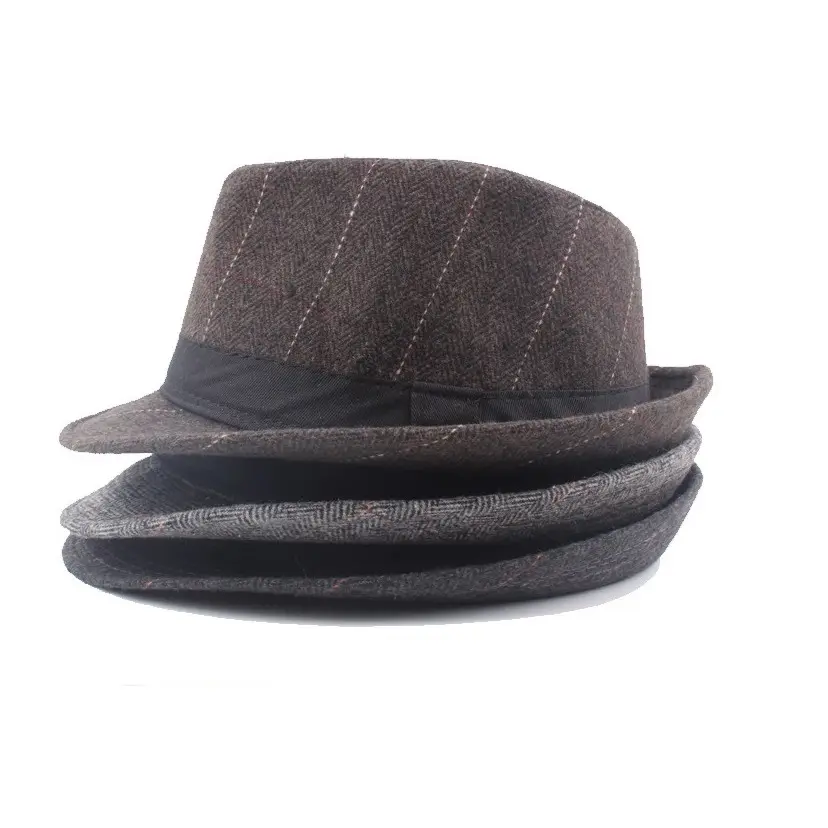 Bán Buôn Thời Trang Kẻ Sọc New Mens Jazz Đồng Bằng Trilby Fedora Hat