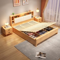 Lit double nordique à panneaux solides avec dossier souple de 1,8 pouce et veilleuse, 1,5 m, moderne, minimaliste, écologique, pour chambre de petite taille
