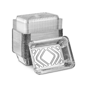 New Design Custom Silver Aluminum Foil Fast Food Box Rectangular Disposable Baking Foil Aluminum Container