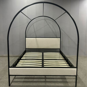 Арочный металлический балдахин-Каркас кровати с мягкой бежевой тканевой изголовьем бежевого цвета, мебель для спальни, кровать для взрослых - Product Image 2