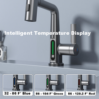 Robinet de cuisine à 3 modes avec douchette extractible, cascade et affichage LED de la température, en alliage de zinc