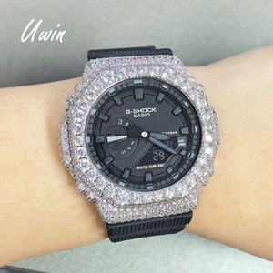 Boîtier de montre UWIN entièrement pavé de pierres, compatible GA2100, avec lunette octogonale personnalisée en moissanite, style Hip Hop Bling, accessoire de modification de montre - Product Image 1