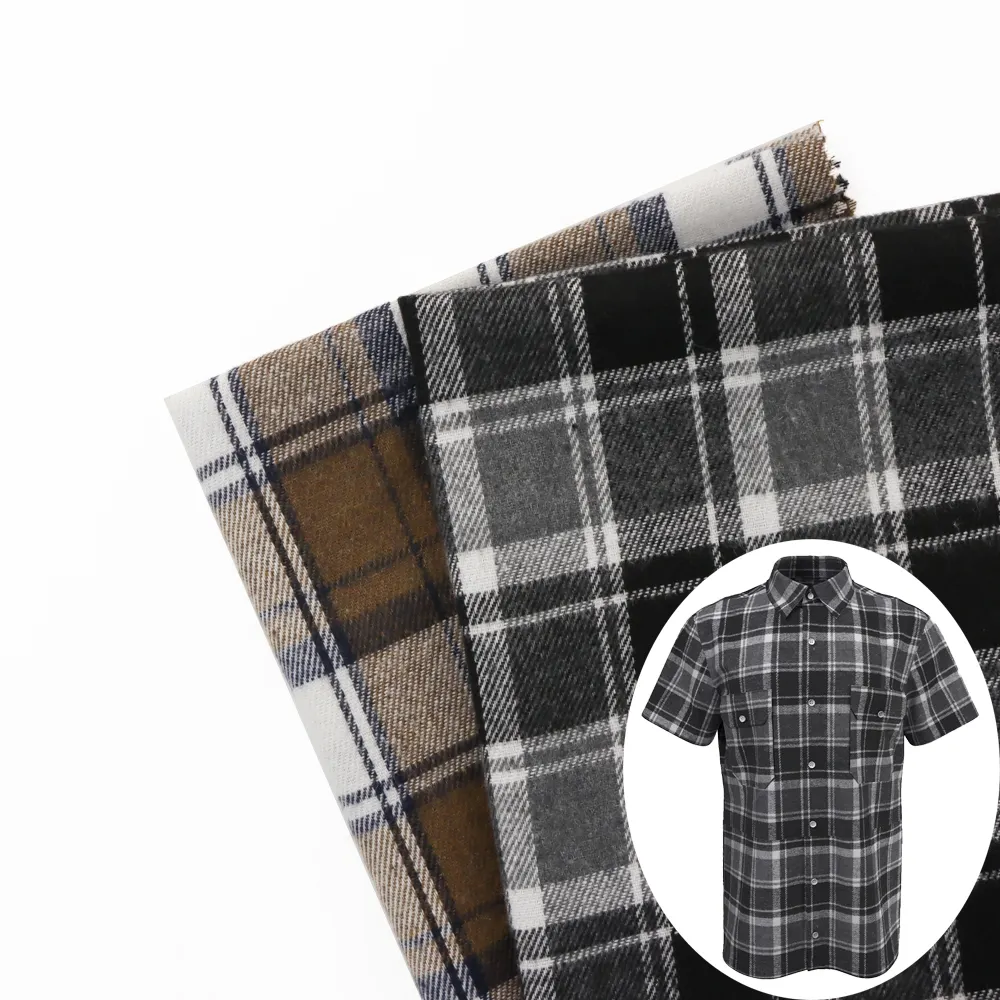 35% Cotton Flannel Plaid Fabric for Shirt 2024 Hot Style Black and White Check 65% Polyester Woven Women Dress Shoes & Bags 21s