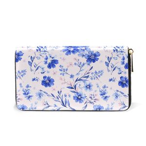 Cartera con Cierre de Cremallera y Estampado Floral Azul Acuarela, Bolso de Mano Romántico de Cuero Vegano Rosa Pálido con 12 Ranuras para Tarjetas para Mujer - Product Image 4