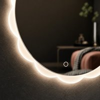 Miroir de salle de bain intelligent en verre rond moderne en forme de lune avec interrupteur tactile, éclairage LED anti-buée, design mural flottant pour le maquillage