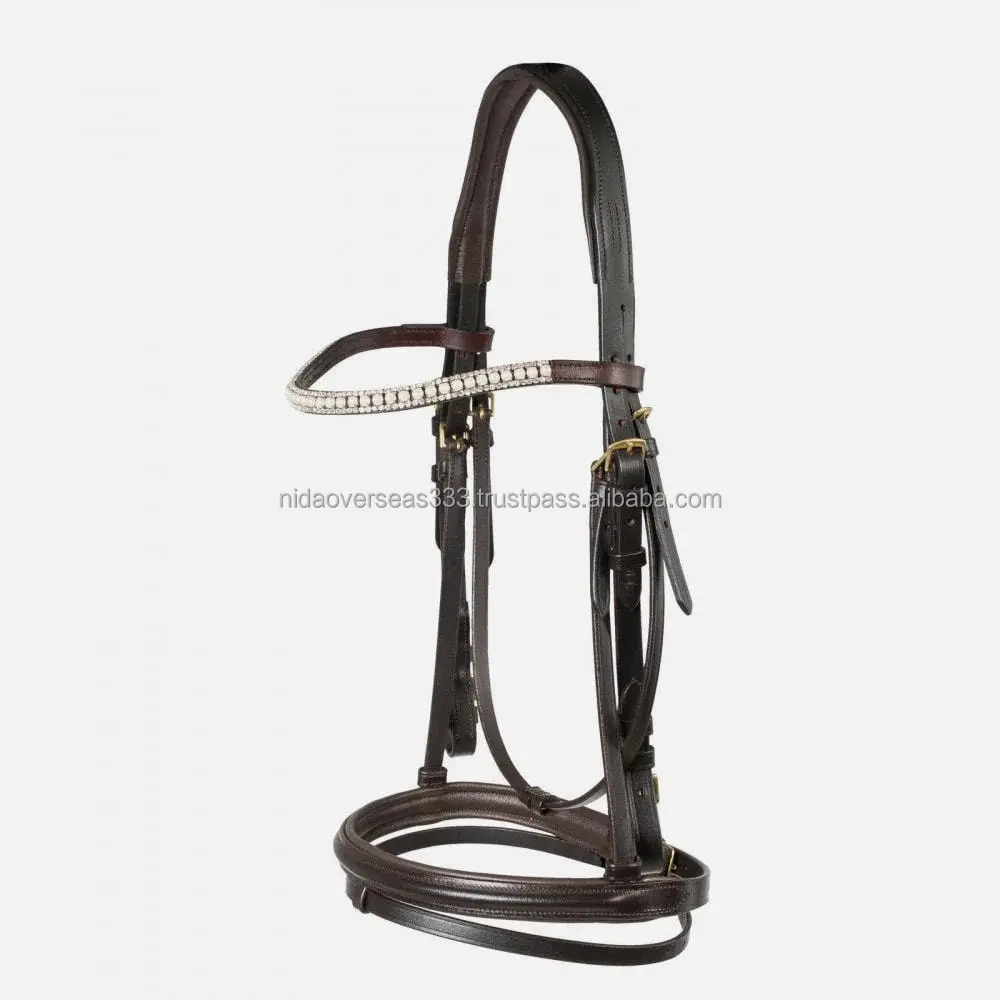 Paardensport Premium Kwaliteit Groentetrommel Geverfd (D.d) Leren Paardenhoofdstel Met Verhoogde Neusriem En Strass Browbands