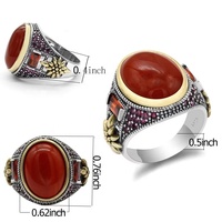 Antique 925 Sterling Turc Silver Enamel Ring Red Gemstone Jewelry Mens Rings for Wedding