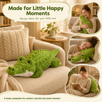 Peluche de crocodile vert Kawaii avec ventre crème, adorable animal en peluche reptile pour cadeau sur le thème de la jungle