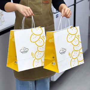 Custom Eco-Friendly Disposable Biodegradable Recyclable Kraft Paper <b>Bag</b> Flat Handles Offset Printing for Bakery Dessert Cookies - Product Image 2
