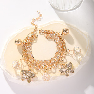 Fashion Charm <b>Bracelet</b> Zinc Alloy Butterfly <b>Crystal</b> Pendant Multi Layer Chain Gift Jewelry - Product Image 2