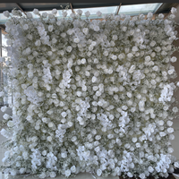 Mur floral 3D en soie Gypsophile et roses blanches pour bébé - Panneau floral fait main moderne pour décoration de scène de mariage et de remise de diplôme
