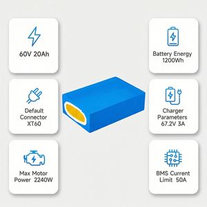 แบตเตอรี่ลิเธียม DE Stock 60V20Ah สีน้ำเงิน PVC สำหรับจักรยานไฟฟ้าและสกู๊ตเตอร์ไฟฟ้า, 2600mAh 16s7p พร้อม BMS 50A และปลั๊ก XT60 3A - Product Image 2