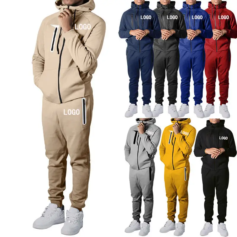 Sweatsuit Dropshipping Custom Logo Polyester Long Sleeve Zip Up Hoodie Pants 2 Piece Set Jogging Suit Mens Track Suits