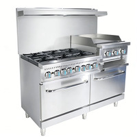 Cuisinière à gaz commerciale 6 brûleurs 24'' Plaque chauffante Salamandre Four double 276000 BTU pour restaurant Cuisine commerciale Forte demande