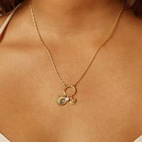 Pendentif à breloques personnalisé en acier inoxydable or 18 carats pierre de naissance soleil lune initiale mauvais œil pour collier et fabrication de bijoux