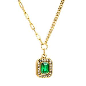 Nuevo Producto: Collar con Colgante de Piedra Preciosa Verde Cuadrada, Joyería de Acero Inoxidable, Chapado en Oro de 18k, Collares con Cristales y Diamantes - Product Image 1
