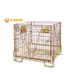 Warehouse folding metal stacking galvanized industrial zinc large steel storage wire mesh container
