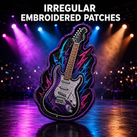 Patchs Cœur Brodés 3D Irréguliers, Motifs Guitare et Éclair, Violet Noir Néon, Découpe Contour, Thermocollants, pour Veste en Jean, Chapeau Rock