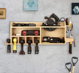 Organizador de herramientas eléctricas de madera al por mayor, estación de carga, estante amplio para destornilladores, soportes de almacenamiento de tres niveles montados en la pared - Product Image 2