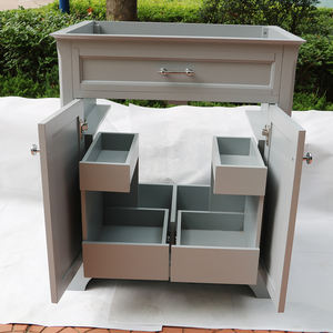 Furnitur kamar mandi Modern, kayu Solid tahan air, Kabinet Vanity biru abu-abu Amerika dengan wastafel untuk Hotel - Product Image 4