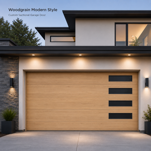 <span class=keywords><strong>Porte</strong></span> <span class=keywords><strong>de</strong></span> <span class=keywords><strong>garage</strong></span> sectionnelle moderne en aluminium à grain <span class=keywords><strong>de</strong></span> bois avec fenêtre en verre, système automatique robuste, pour villa <span class=keywords><strong>de</strong></span> luxe, OEM - Product Image 1