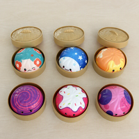 Jouet Squishy en PU à Remontée Lente en Forme de Boulette Vapeur, Balle Souple à Presser avec Boîte Ronde, Jouet Anti-Stress Fidget