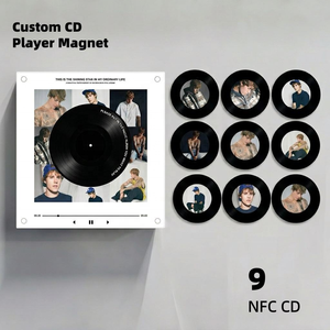 Aimant de réfrigérateur personnalisé Justin Bieber NFC avec lecteur CD, chansons DIY, 9 disques vinyles, cadeau pour fans de Coachella, décoration, veilleuse rotative - Product Image 1