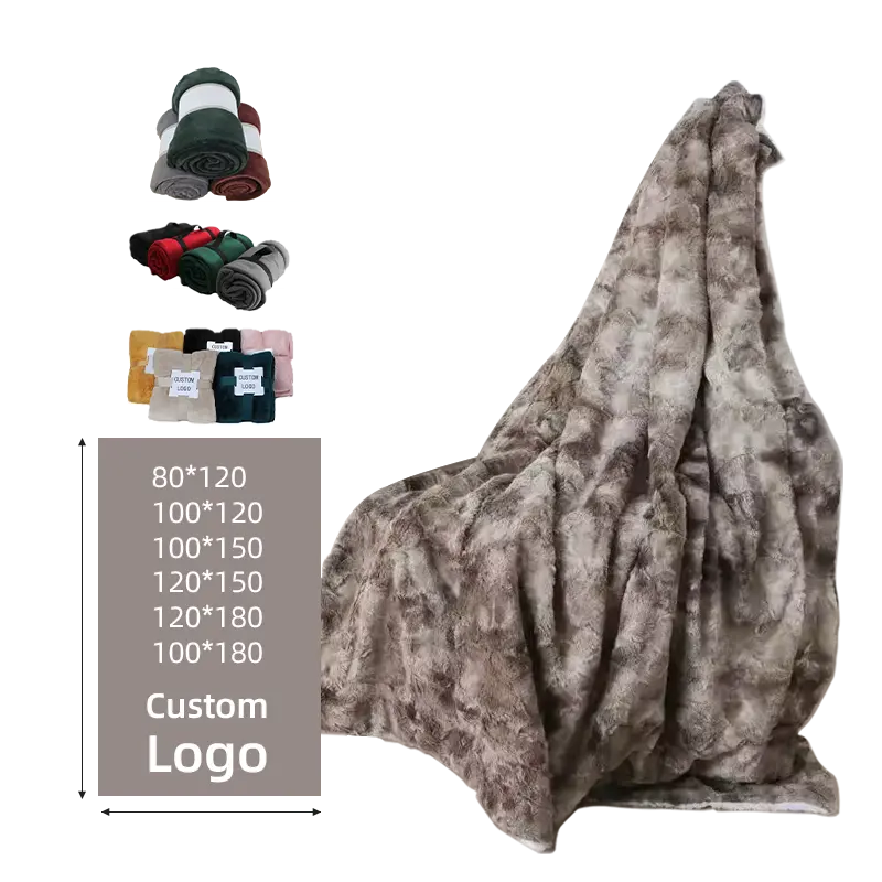 Manta de felpa de cordero de doble capa gruesa personalizada, manta de felpa larga de piel de imitación teñida, manta de felpa Pv cepillada para invierno