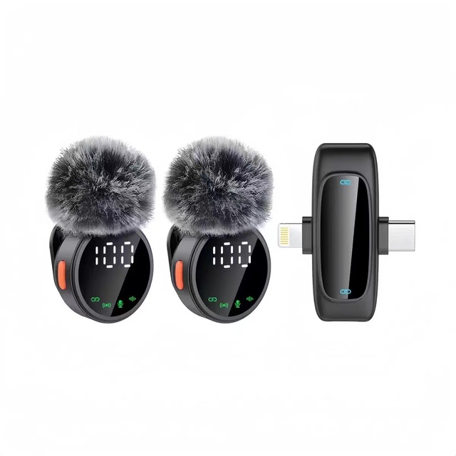 A83 Magnetic Wireless Condenser Lavalier Microphone 2.4G Dual Mic LED Display RGB Lighting Noise Reduction Plug Lightweight