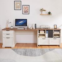 Bureau en bois de style farmhouse exécutif avec armoire à classeurs réglable, station de charge et tiroirs de rangement - Ensemble de bureau informatique pour le bureau à domicile