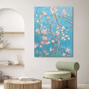 Peinture à l'huile sur toile inspirée de Van Gogh, texture épaisse, fleur d'abricot, décoration florale moderne, suspendue au salon, au couloir - Product Image 1