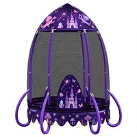 Mini trampoline pour enfants violet en forme de fusée avec filet de protection pour jouer à l'intérieur et à l'extérieur