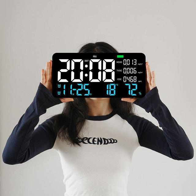 LED Digital Contemporary Plastic Wall Clock with Snooze Function Calendar Temperature Display Quartz Movement USB Powered