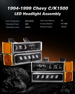 Accesorios para Chevy C1500, Faro Delantero <span class=keywords><strong>Chevrolet</strong></span> 1994-1999 con Luces de Circulación Diurna/Direccionales Ámbar, Luces Traseras, Conjunto de Faros Delanteros LED - Product Image 2