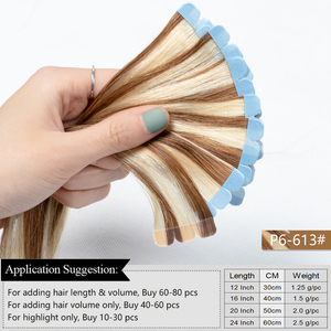 Extensiones de <span class=keywords><strong>Cabello</strong></span> Adhesivas Marrón <span class=keywords><strong>Rubio</strong></span>, <span class=keywords><strong>Cabello</strong></span> Humano Sin Costuras de 22 Pulgadas, Color Mixto P4-27 #   613 #   Extensiones de <span class=keywords><strong>Cabello</strong></span> Humano Real con Cinta Adhesiva - Product Image 5