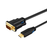 Cable Convertidor USB C a VGA, Cubierta Exterior Negra de 6.5mm de Diámetro Exterior, Ranura para Tornillo, Fácil Conexión a Monitor D-Sub, Salida 1080P