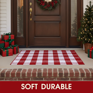 Tappeto Natalizio in Cotone Intrecciato a Mano 28 x 43 Pollici, Rosso e Bianco a Quadri, per Esterni, Ingresso, Porta, Veranda, Camera da Letto - Product Image 3