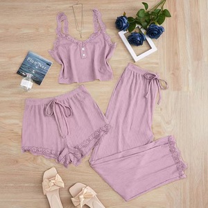 Conjunto de Pijama de Verano para Mujer, 3 Piezas, Camiseta sin Mangas, Pantalones Cortos y Largos, con Encaje, Sexy, Ropa de Dormir, para el Hogar, Año Nuevo Chino, Halloween - Product Image 5