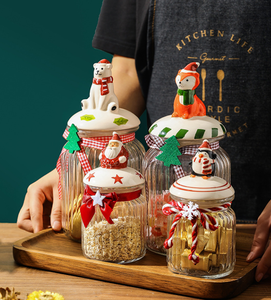 크리스마스 액세서리 유리 주방 보관 항아리 Xmas 세라믹 뚜껑 기타 가정 보관 용기 - Product Image 1