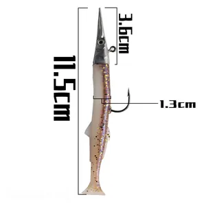 Набор мягких рыболовных приманок с длинной блесной, со свинцовой головкой и двумя рыбьими хвостами для морской рыбалки