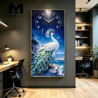 Dekorasi Rumah Lukisan Jam Dinding Vertikal Motif Burung Merak Seni Dinding Modern Cetakan Kanvas Poster untuk Ruang Tamu dan Pintu Masuk
