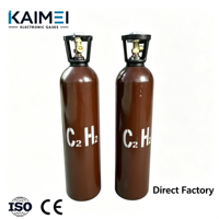 Cilindro de Gas Acetileno C2H2 de Acero UHP 99.99% 4N KAIMEI, 68L de Gran Capacidad, Recarga Industrial, Válvula CGA350, 150 bar, ISO9809